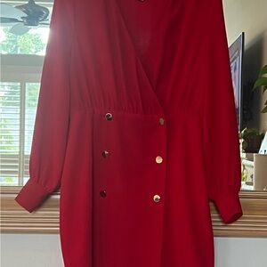 Elegant Red Double-Breasted Dress
